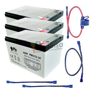 3 Bateras 12 Voltios 14 Amperios PBEV12-14 con cables de conexin