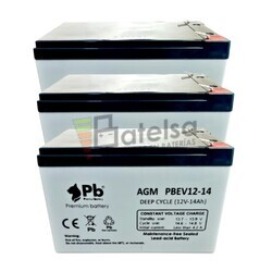 3 Bater�as AGM Ciclo Profundo 12 Voltios 14 Amperios PBEV12-14