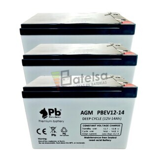 3 Bateras AGM Ciclo Profundo 12 Voltios 14 Amperios PBEV12-14