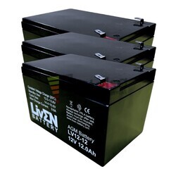 3 bater�as bicicleta el�ctrica 12 voltios 12 amperios LV12-12