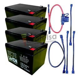 4 Bater�as 12 Voltios 12 Amperios LV12-12 con cables de conexi�n