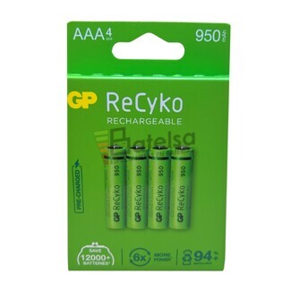 4 Pilas recargables GP ReCyko 1,2 Voltios 950 mAh AAA