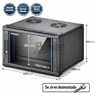 Armario Rack 6U 19P 600x450 mm Desmontado Phasak Pro PHO 2106-D para Cableado Estructurado