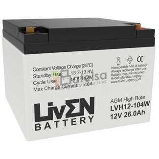 Batera 12 Voltios 26 Amperios Alta descarga LVH12-104W Liven