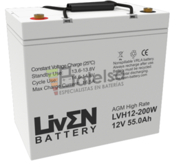 Batera 12 Voltios 55 Amperios Alta descarga LVH12-200W Liven