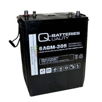 Batera AGM 6 Voltios 340 Amperios QBatteries 6AGM305 Sin Mantenimiento