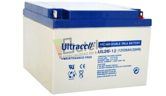 Batera de Agm Ultracell UL26-12 12 Voltios 26 Amperios 166,5mm x 175mm x 125mm