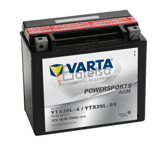 Batera para Moto VARTA 12 Voltios 18 Ah en C10 PowerSports AGM Ref.518901026 YX20L-4 - YTX20L-BS EN 250 A 177x88x156