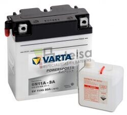 Batera para Moto VARTA 6 Voltios 11 Ah en C10 PowerSports Freshpack Ref.012014008 6N11A-3A EN 80 A 122x61x135