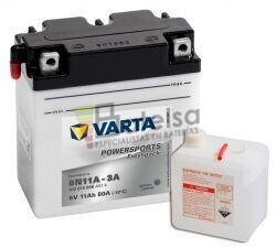 Batera para Moto VARTA 6 Voltios 11 Ah en C10 PowerSports Freshpack Ref.012014008 6N11A-3A EN 80 A 122x61x135