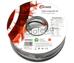 Cable Coaxial RG58 50 Ohm, carrete 100m Negro