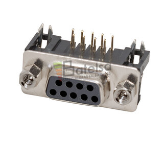 Conector SUB-D 9 pines hembra C.I. acodado