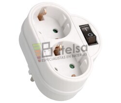 Distribuidor de red Schuko con interruptor 1 entrada 2 salidas