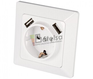 Enchufe Schuko para empotrar y 2 USB 5V-2100mA