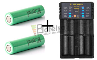 Kit 1 Cargador y 2 bateras Samsung 18650 R25 para cigarrillos electrnicos vapeadores