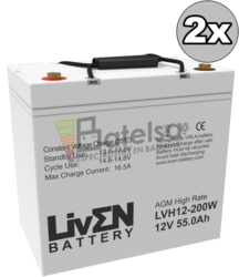 Kit 2 Bateras 24 Voltios 55 Amperios Alta Descarga LVH12-200W