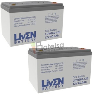 Kit 2 Bateras Gel 24 Voltios 60 Amperios Liven LEVG60-12S