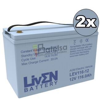 Kit 2 Bateras Scooter Elctrico 12 Voltios 116 Amperios AGM LEV116-12