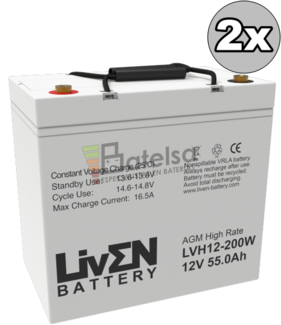 Kit 2 Bateras Scooter elctrico 24 Voltios 55 Amperios Alta Descarga LVH12-200W
