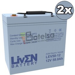 Kit 2 Bateras Scooter Elctrico 24 Voltios 58 Amperios AGM LEV58-12