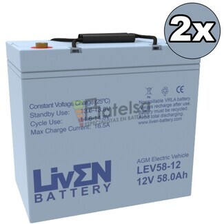 Kit 2 Bateras Scooter Elctrico 24 Voltios 58 Amperios AGM LEV58-12