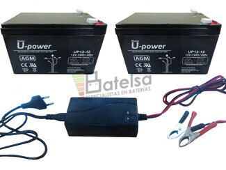 Kit 24 Voltios 12 Amperios UP12-12 y Cargador 24V para Scooter Elctricos