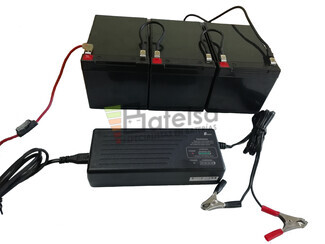 Kit 3 Bateras 12V 12Ah y Cargador 36V con Conexiones y cargador Pinzas