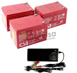 Kit 3 Bateras 12V 15Ah EVH12150 y Cargador 36V