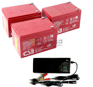 Kit 3 Bateras 12V 15Ah EVH12150 y Cargador 36V