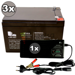 Kit 3 Bater�as 36 Voltios 14 Amperios Movilidad 6FM14 y Cargador 36V 1.8A