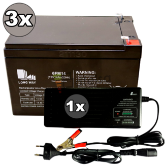 Kit 3 Bateras 36 Voltios 14 Amperios Movilidad 6FM14 y Cargador 36V 1.8A