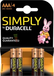 Pila Alcalina Duracell Simply Power AAA Blister 4 Unidades