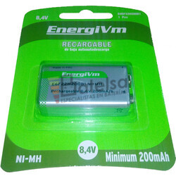 Pila Recargable 9 Voltios 200 mAH ENERGIVM H9VE U/E25 (baja auto-descarga)