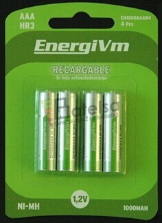 Pila recargable R-03 AAA 750 mAh (Blister de 4 bateras baja auto-descarga)